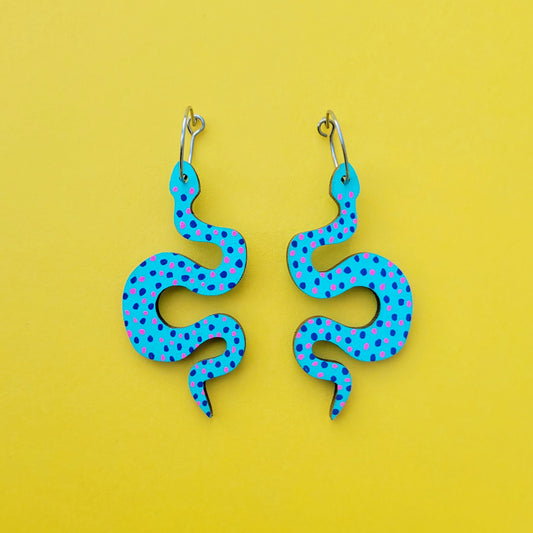 Blue dotted snake earrings