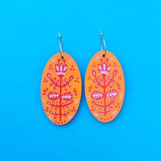 Orange folk earrings